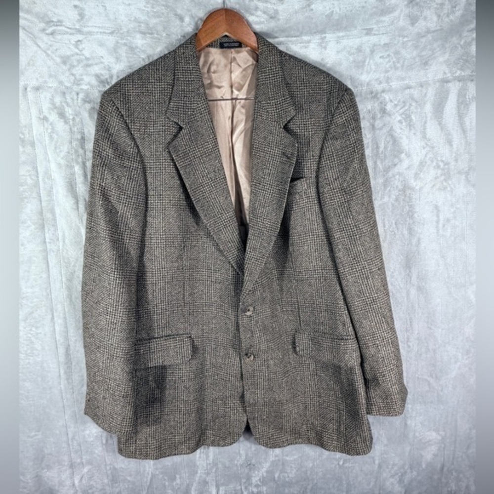 Oscar de la Renta Mens Glen Plaid Wool Blazer Sport Coat 42L suit Tailored
